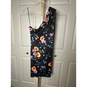 Floral One Shoulder Dress‎ Ruched Bodycon Mini Party Cocktail